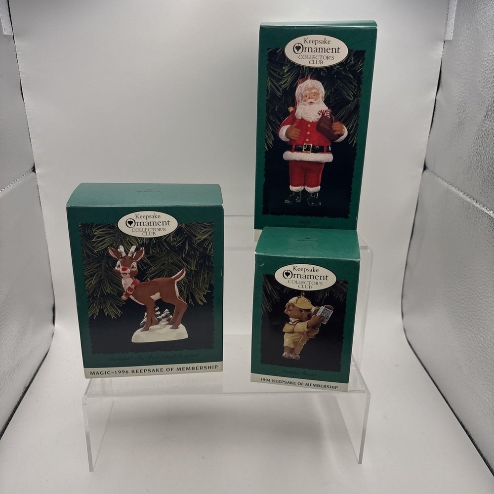 Vtg~Lot of 3~Hallmark Keepsake Membership Ornaments~Holiday Pursuit/Rudolph